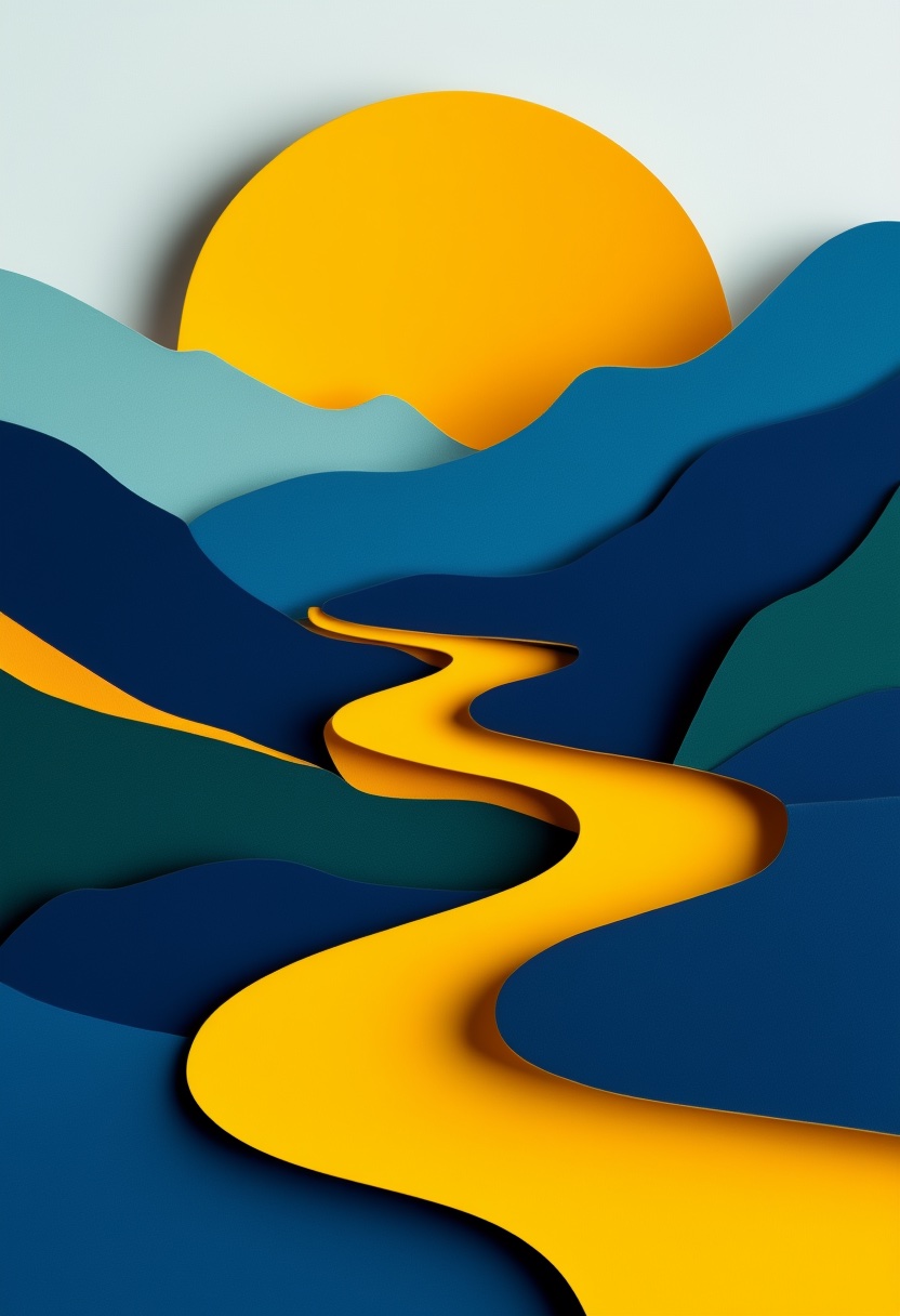 Mountain Path Sunrise Journey — Graduation cut-paper-style greeting card