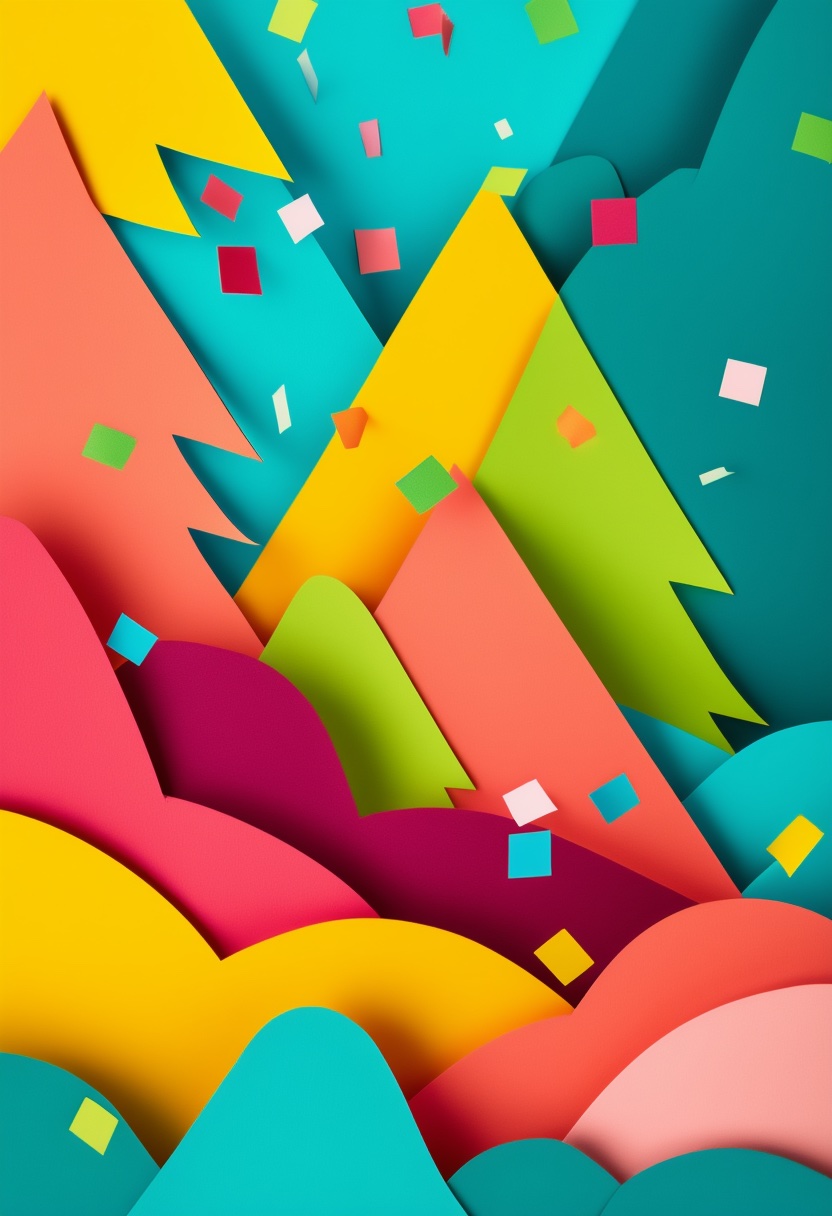 Mountainous Celebration Confetti — Birthday cut-paper-style greeting card