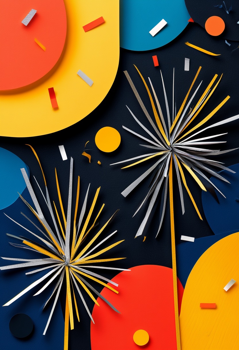 New Year Confetti Celebration — New Year's Day cut-paper-style greeting card