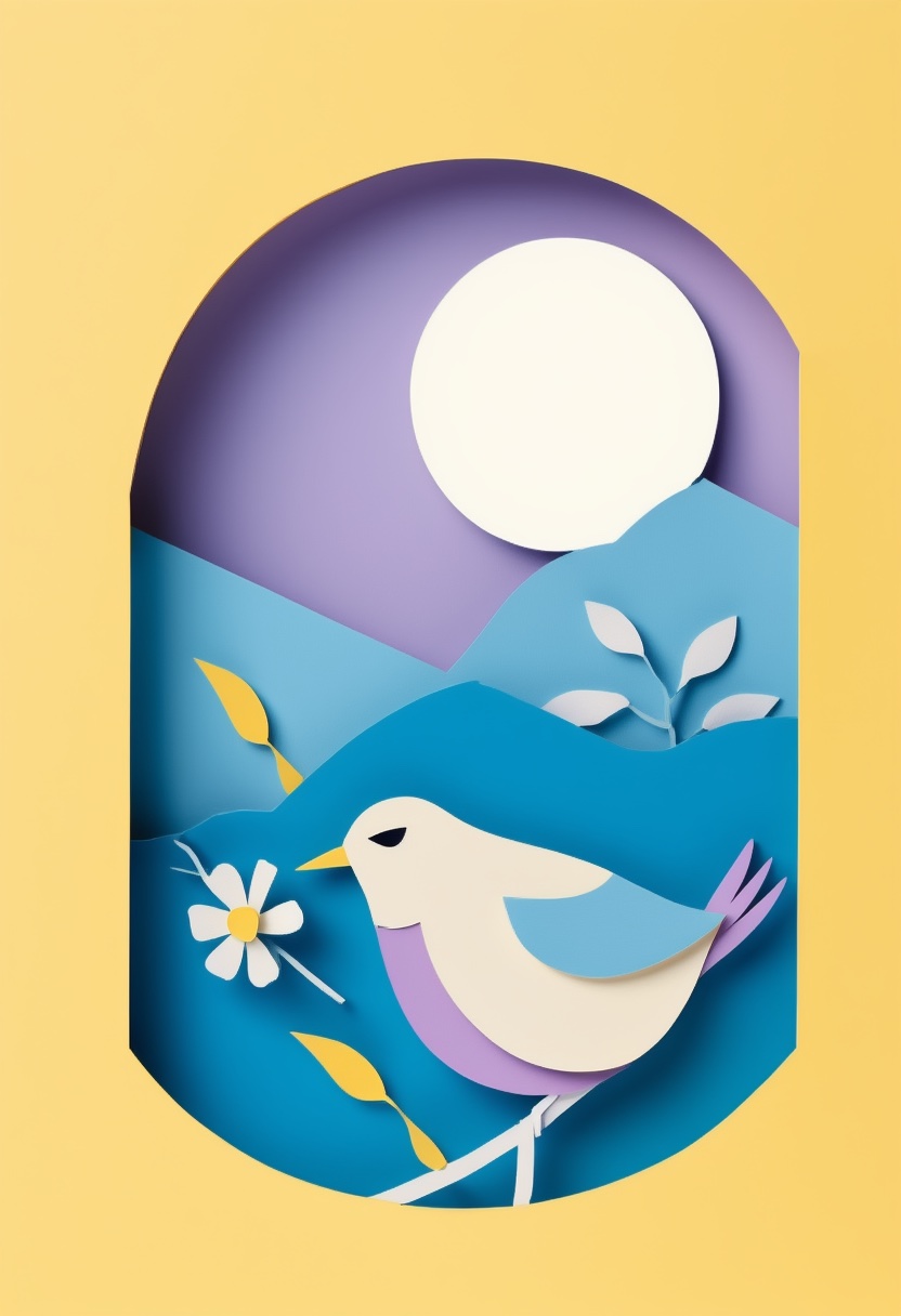 Paper Bird Moonlight — Missing You cut-paper-style greeting card