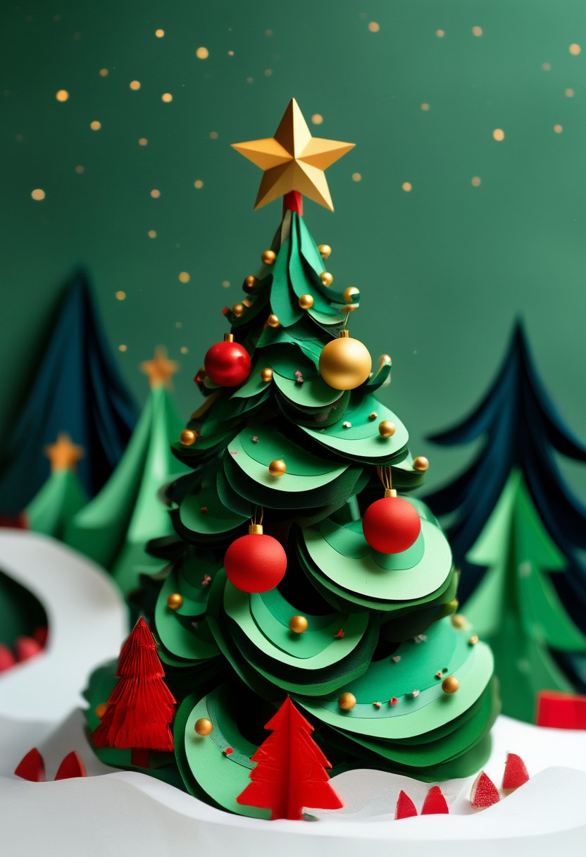 Paper Christmas Forest — Christmas cut-paper-style greeting card