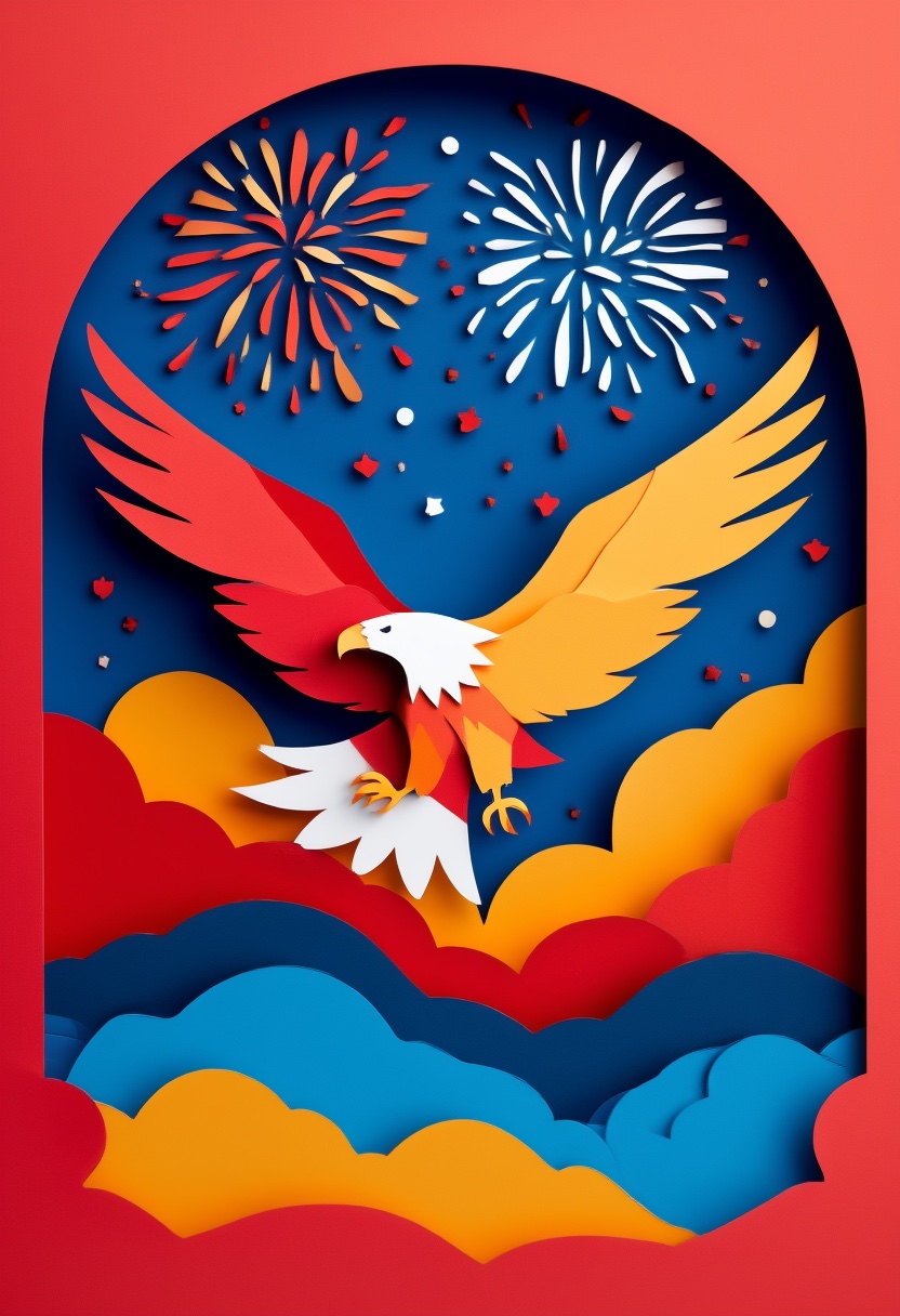 Papier-Collage: Weißkopfseeadler im Flug — Independence Day