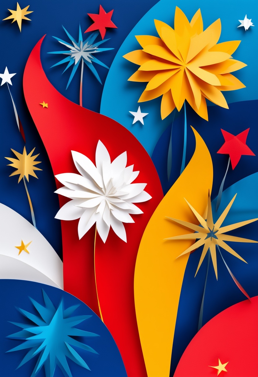 Célébration de feux d'artifice en papier découpé — Independence Day