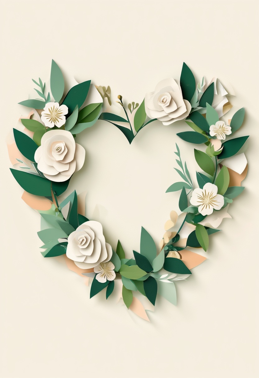 Paper-Cut Heart Wreath — Wedding cut-paper-style greeting card