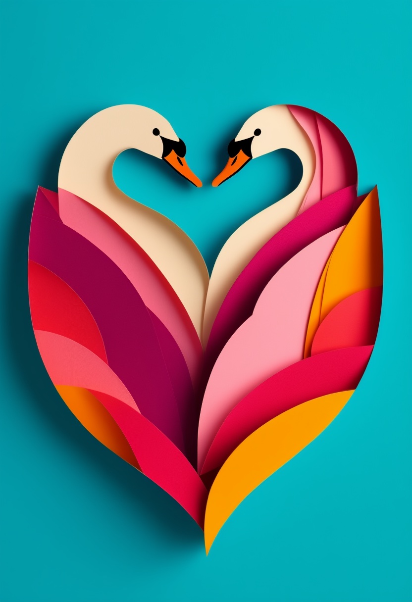 Paper-Cut Swan Hearts — Love cut-paper-style greeting card