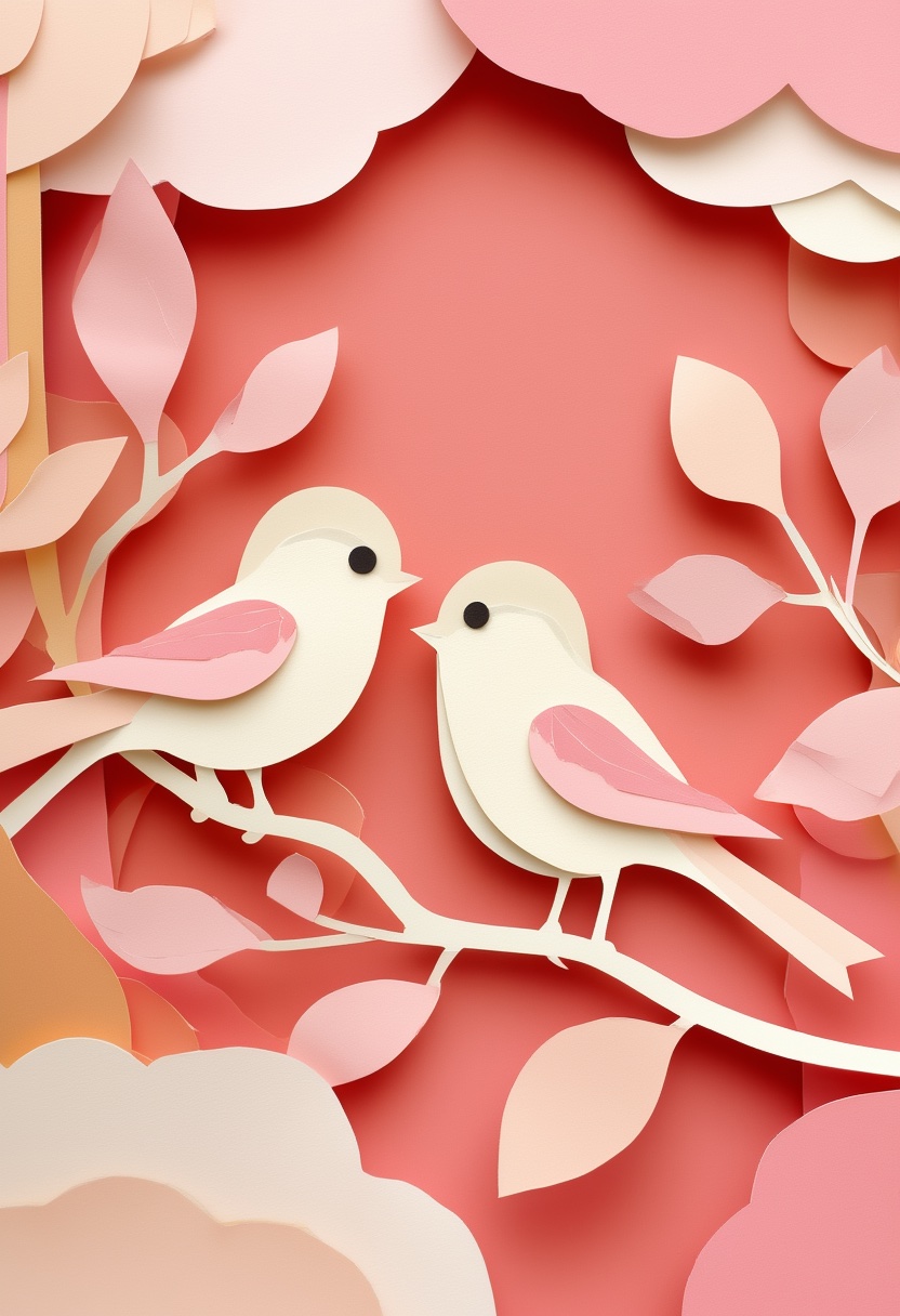 Paper Cutout Love Birds — Engagement cut-paper-style greeting card