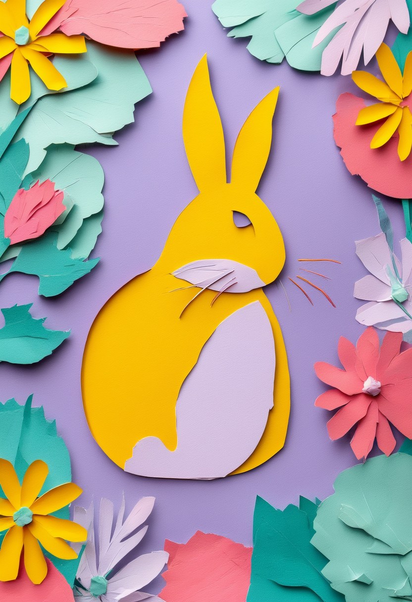 Pastel Blossom Bunny — Easter cut-paper-style greeting card