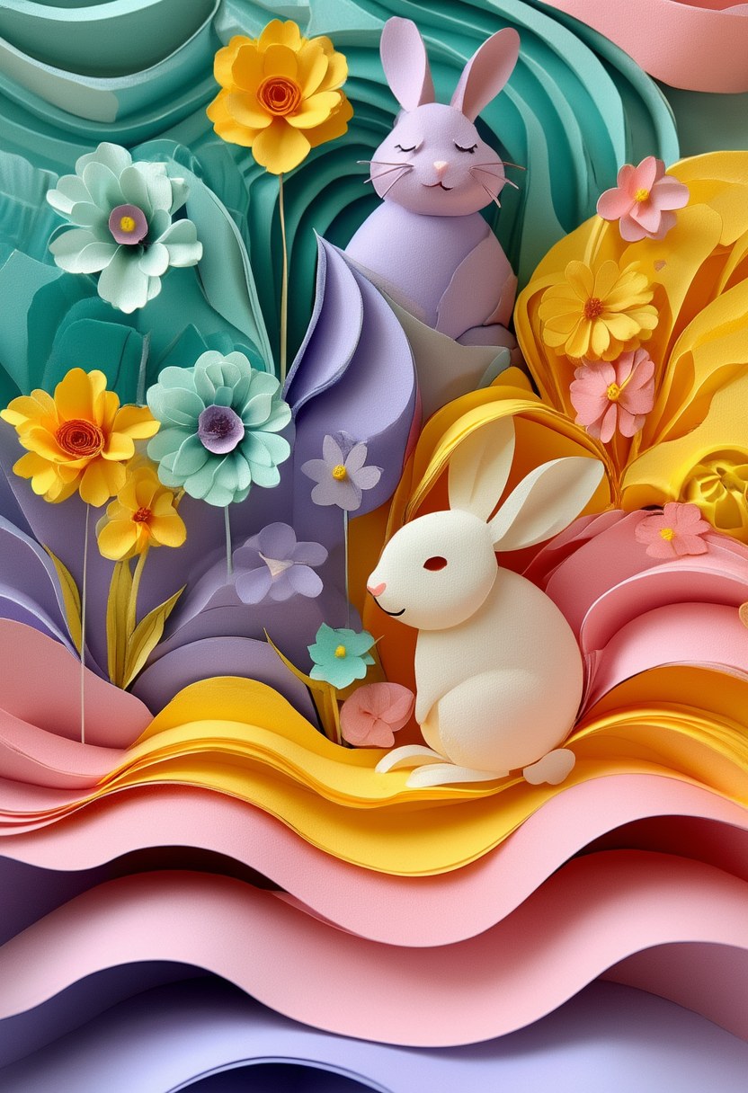 Pastel Bunny Bloom — Easter cut-paper-style greeting card
