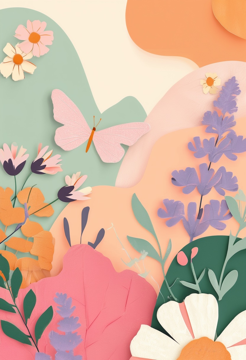 Pastel Butterfly Meadow — Mother's Day cut-paper-style greeting card