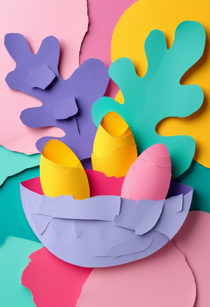 Pastel Easter Egg Basket — Easter cut-paper-style greeting card