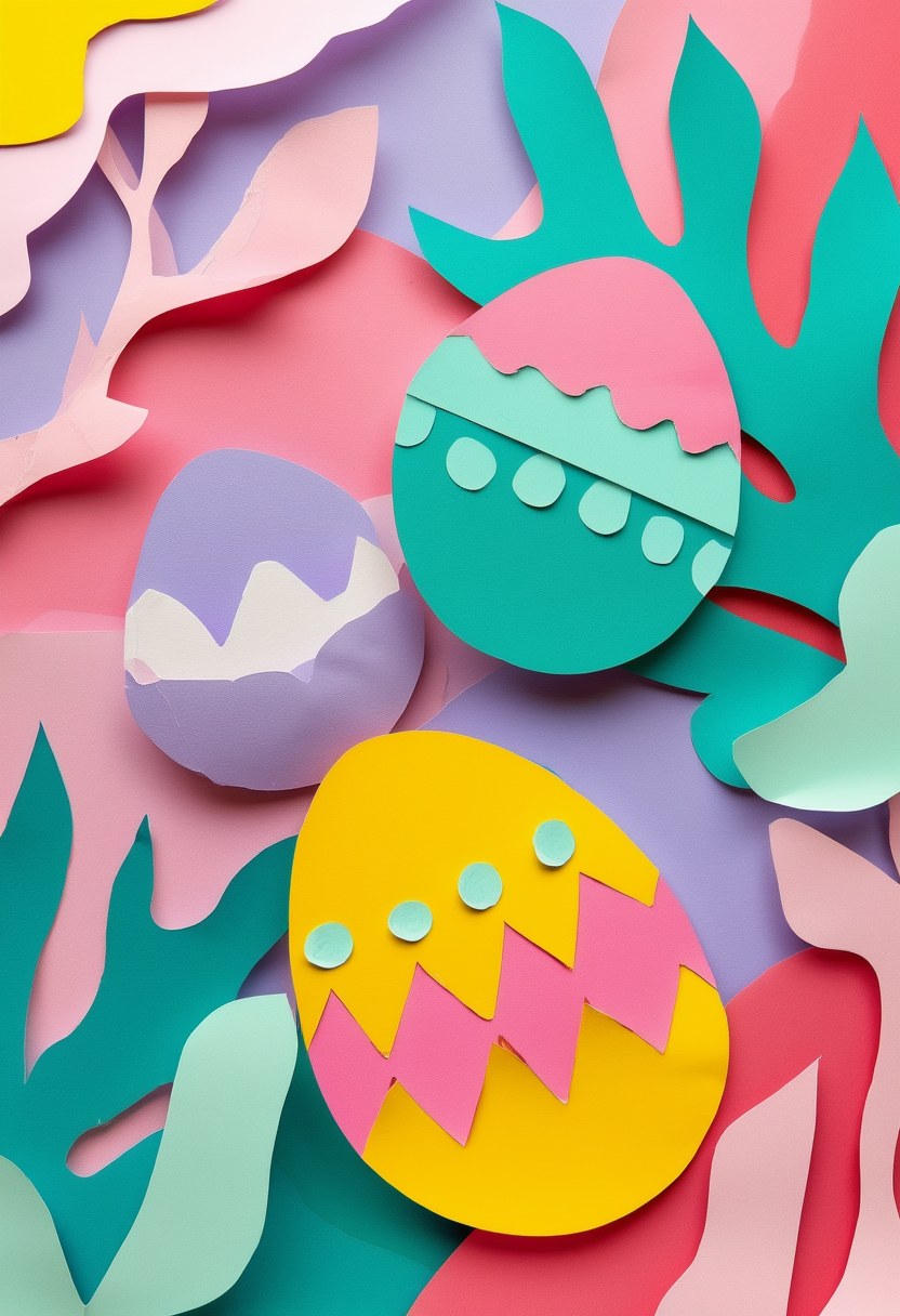 Pastel Easter Egg Extravaganza — Easter cut-paper-style greeting card