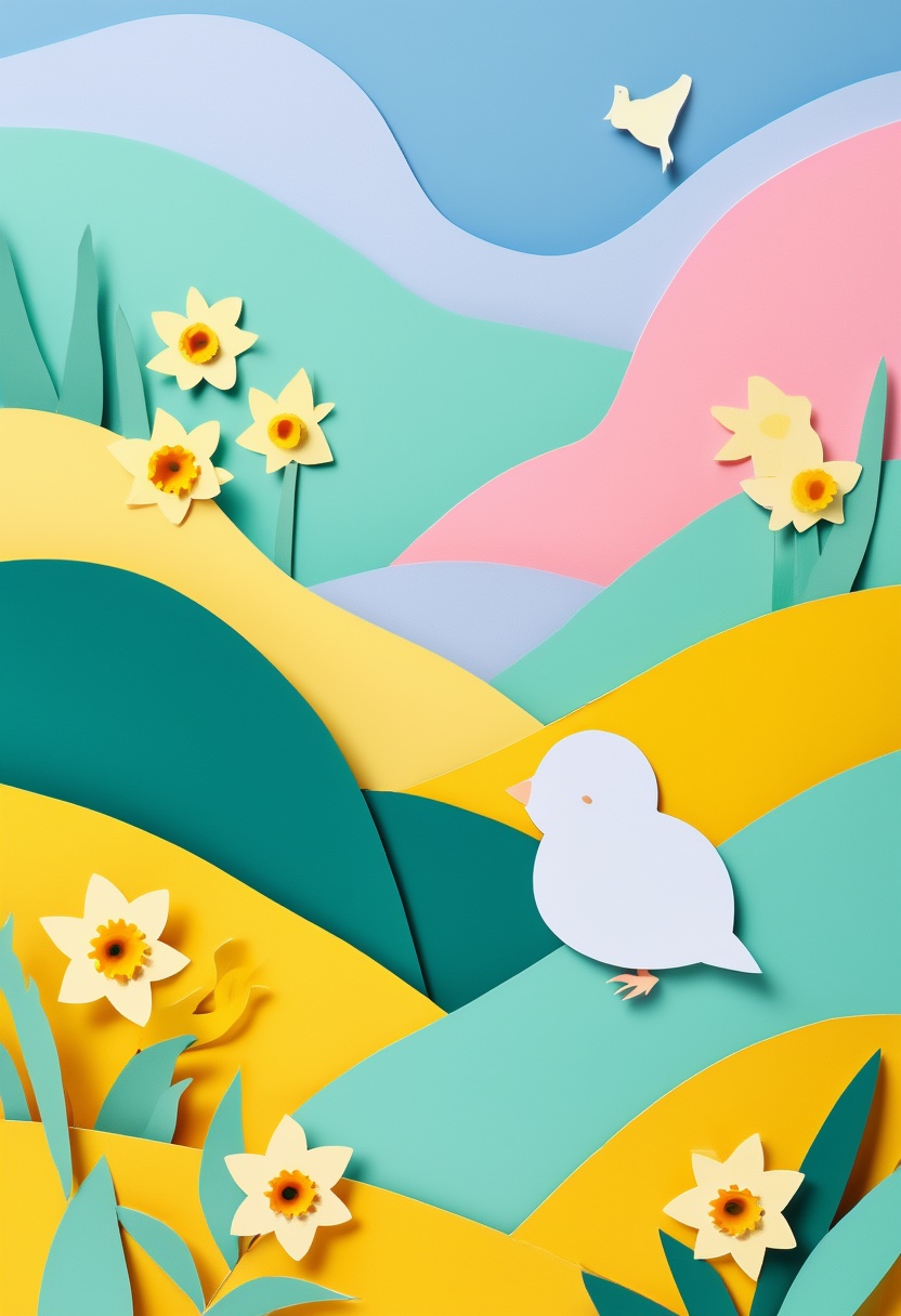 Pastel Layers Spring Awakening — Easter cut-paper-style greeting card