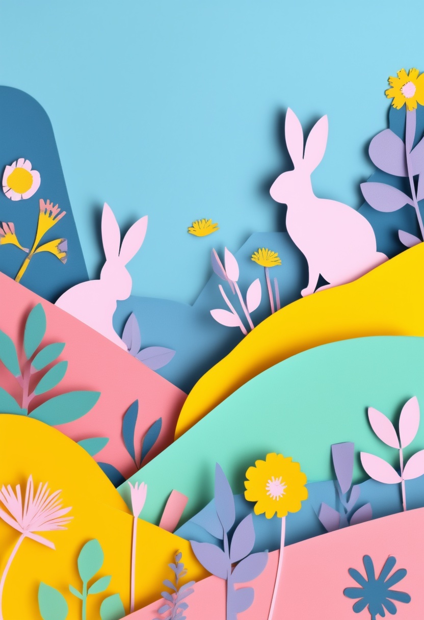 Conejitos en collage de papel pastel — Easter