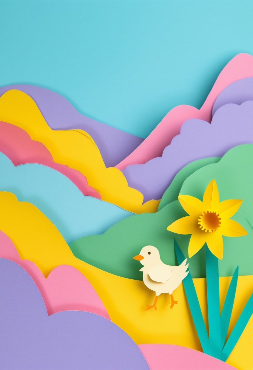Pastel Paper Daffodil Meadow — Easter cut-paper-style greeting card