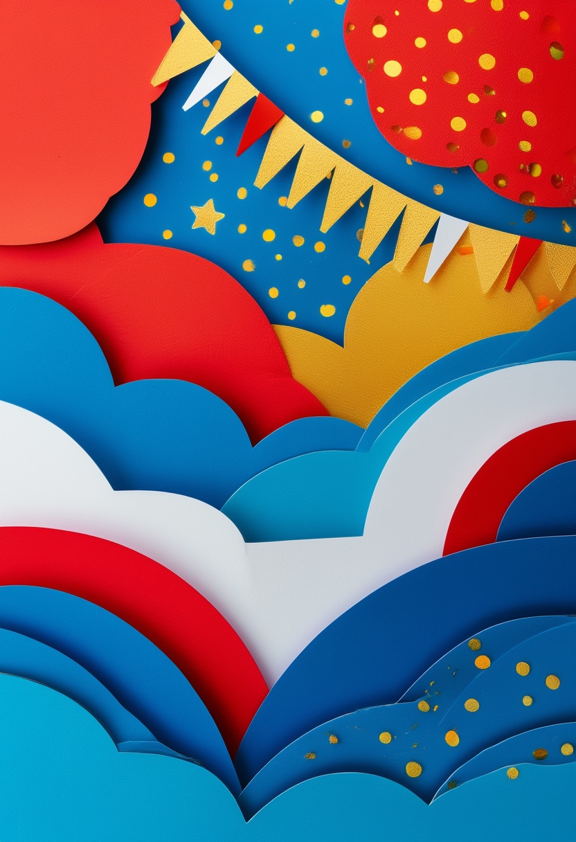 Patriotic Clouds and Bunting — Independence Day cut-paper-style greeting card