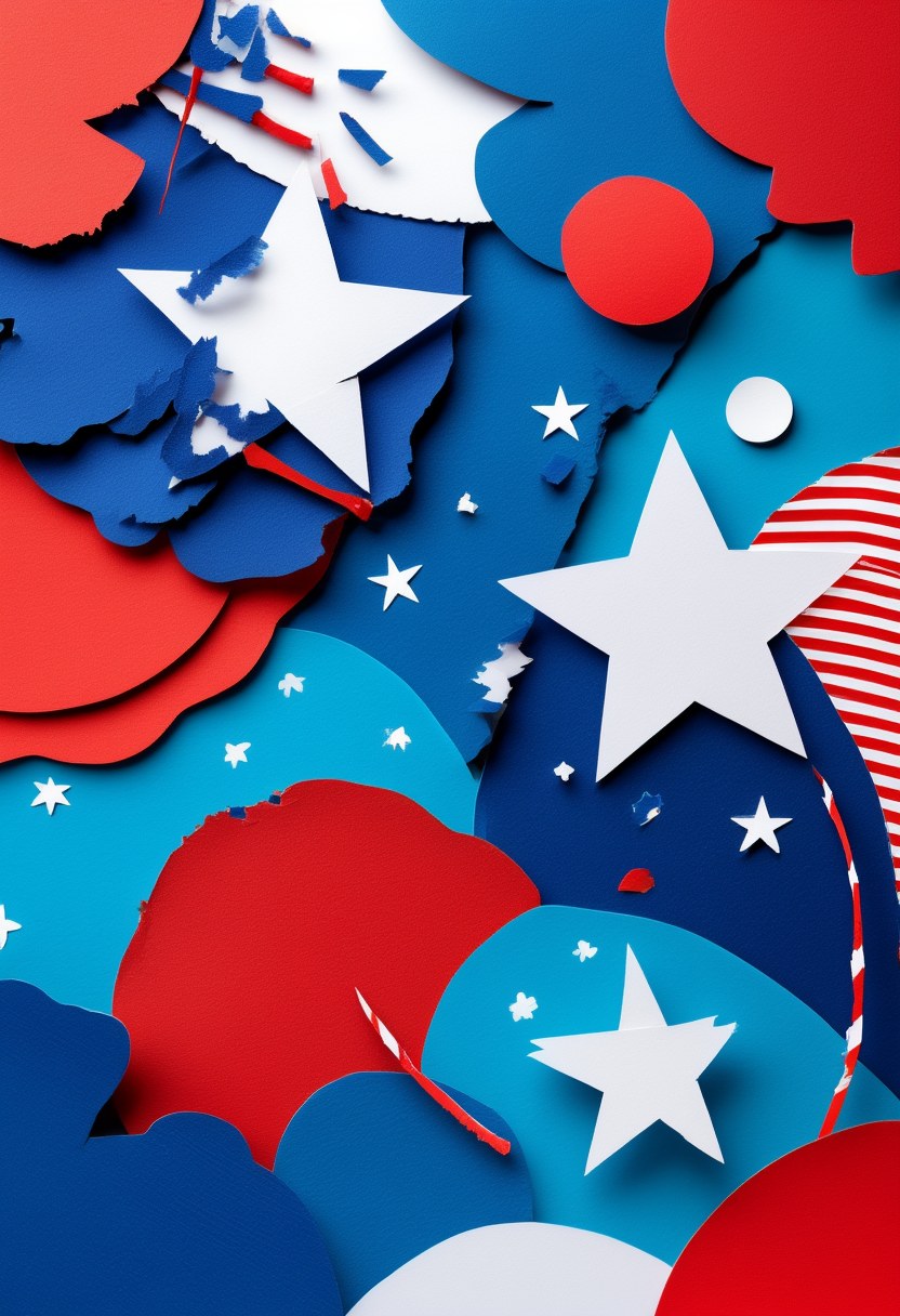 Patriotic Firecracker Celebration — Independence Day cut-paper-style greeting card