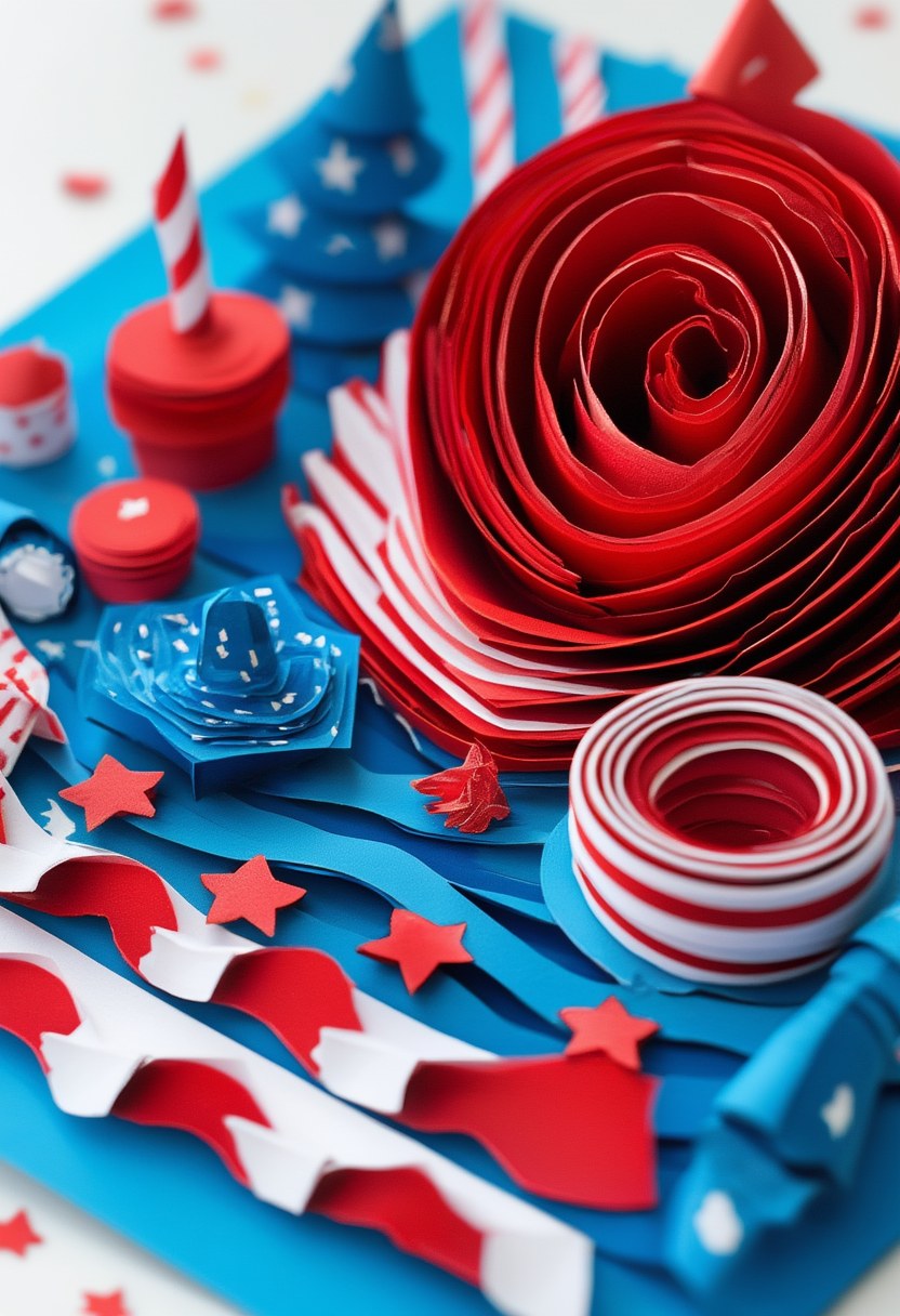 Patriotic Paper Bloom Celebration — Independence Day cut-paper-style greeting card