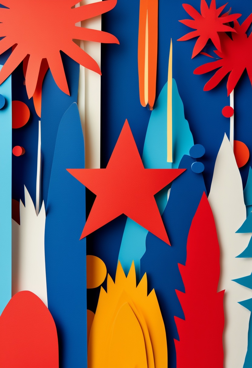 Patriotic Star Shadows — Independence Day cut-paper-style greeting card