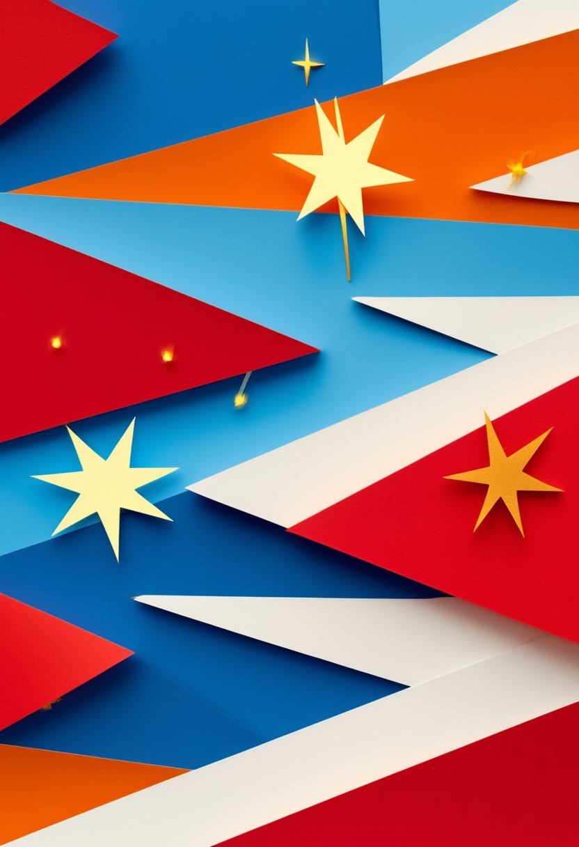 Patriotic Starburst Celebration — Independence Day cut-paper-style greeting card