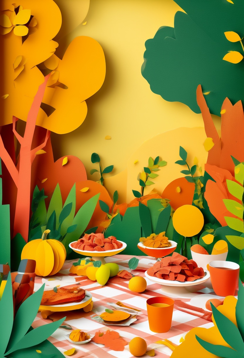 Picnic Spread Autumn — Reunion cut-paper-style greeting card