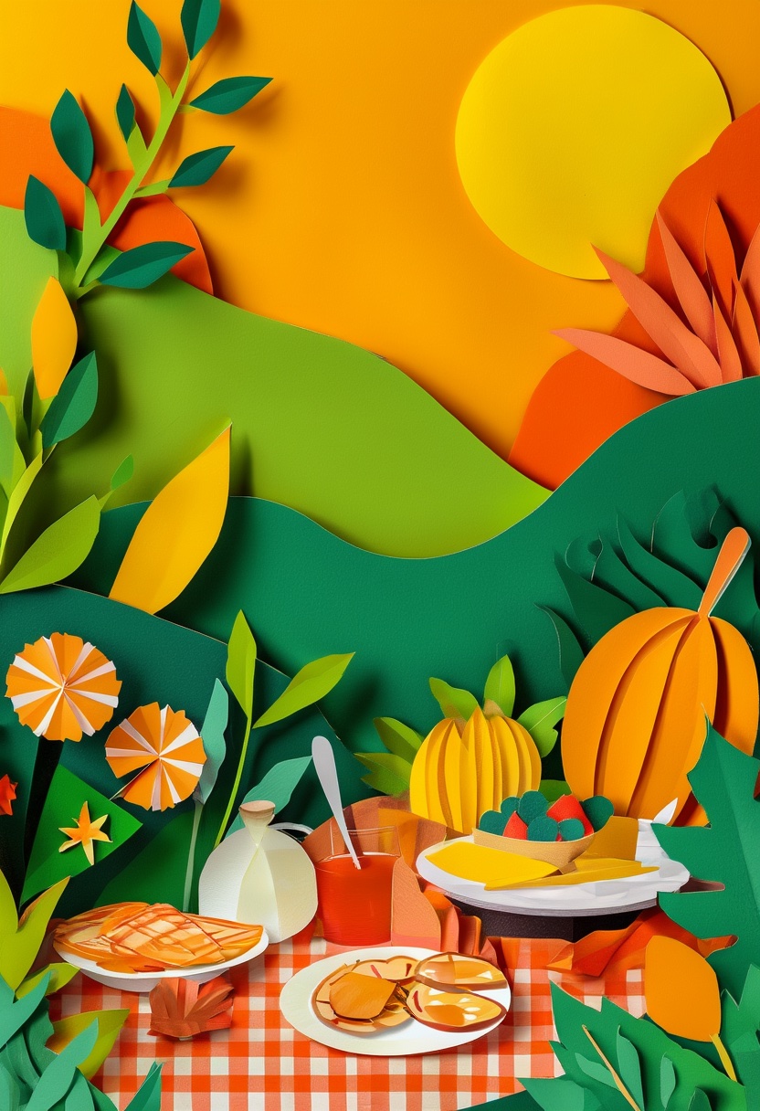 Picnic Spread Paper Art — Reunion cut-paper-style greeting card