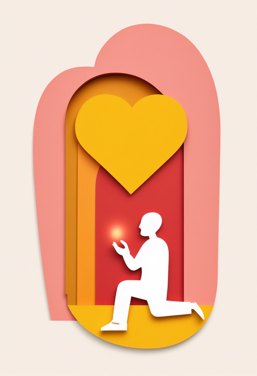 Proposal Beneath Radiant Heart — Marry Me cut-paper-style greeting card