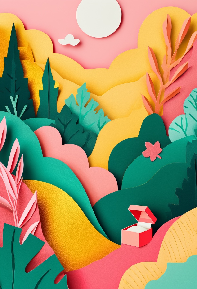 Proposal in Paper Paradise — Marry Me cut-paper-style greeting card