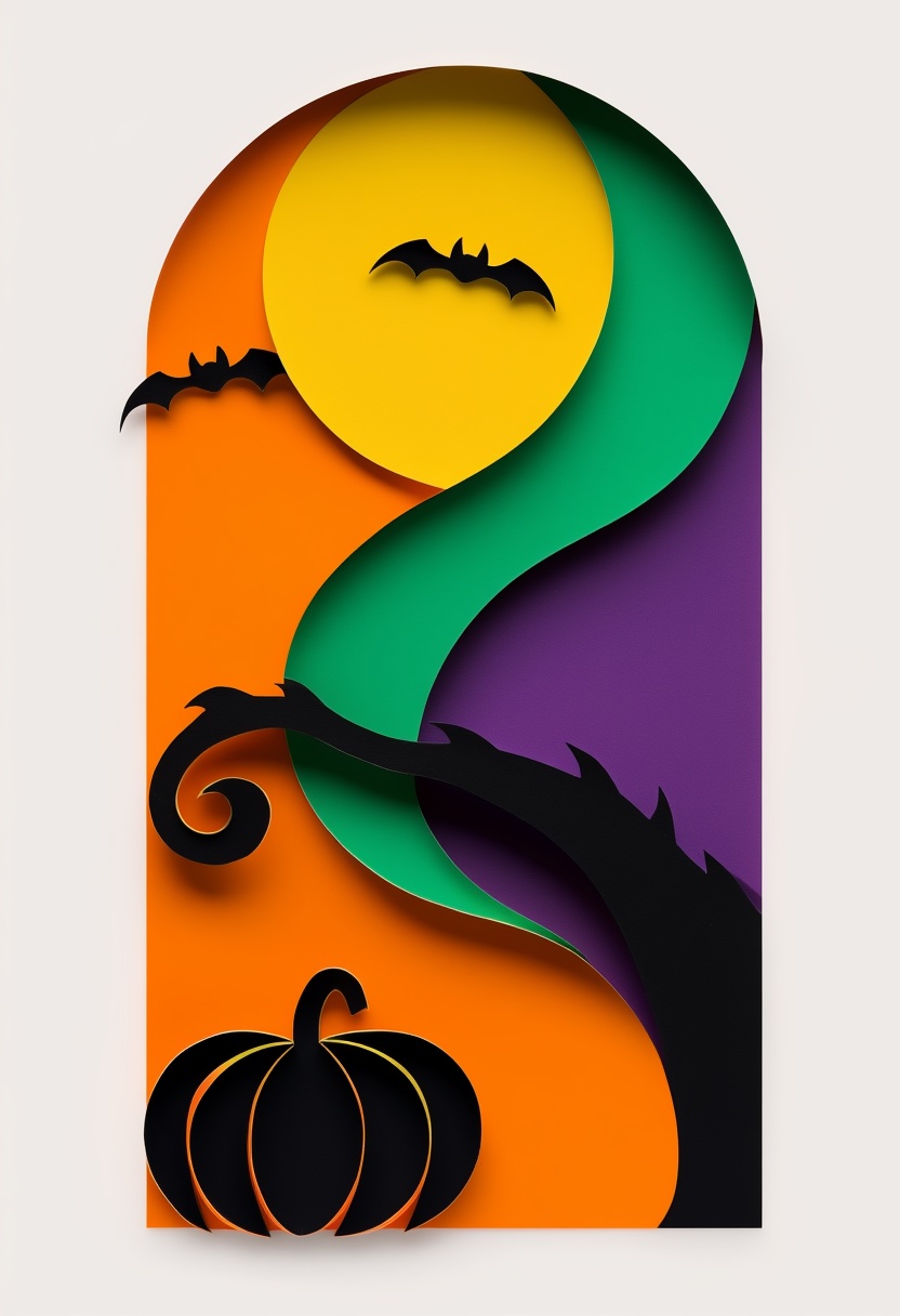 Pumpkin Vine Silhouette — Halloween cut-paper-style greeting card