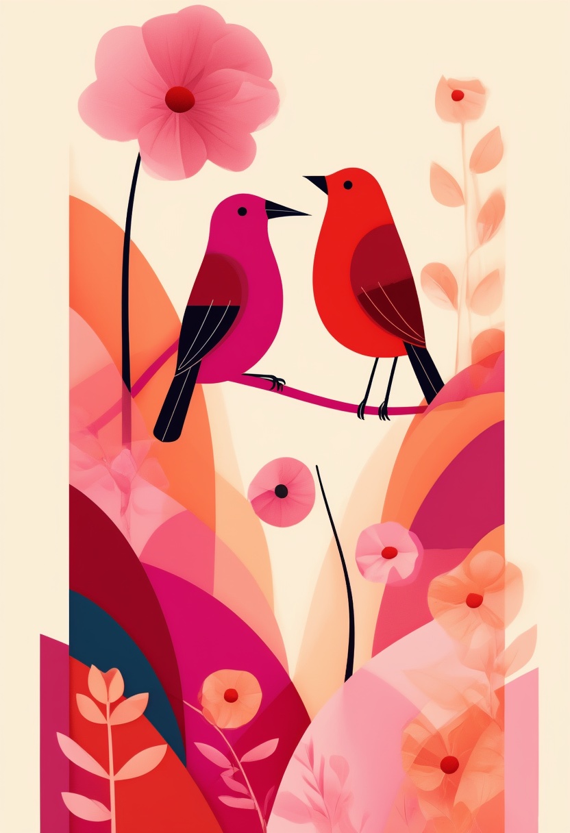 Radiant Avian Harmony — Love cut-paper-style greeting card