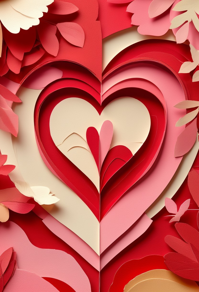 Radiant Heart Bloom — Valentine's Day cut-paper-style greeting card