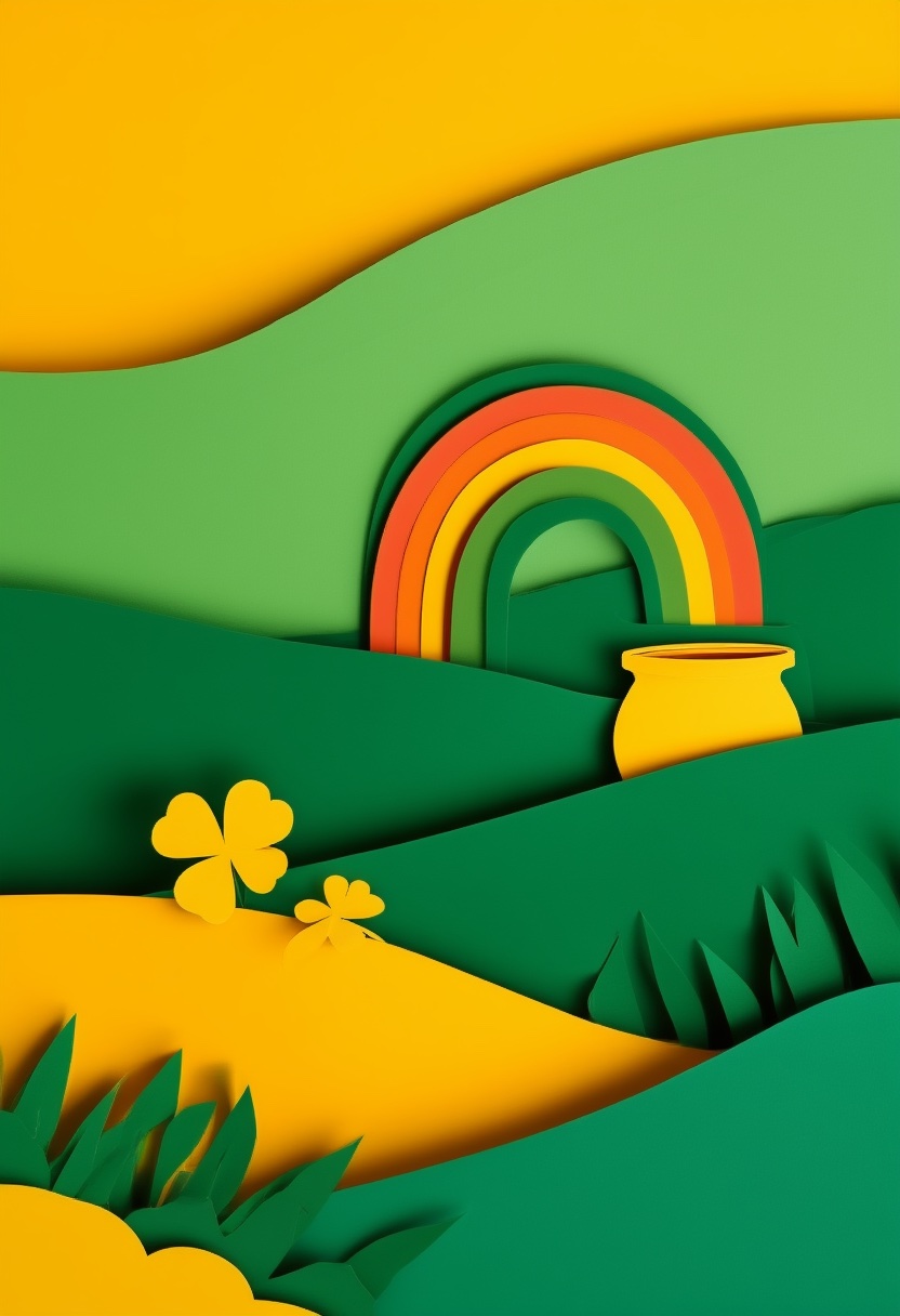 Rainbow Gold Pot Luck — Good Luck cut-paper-style greeting card