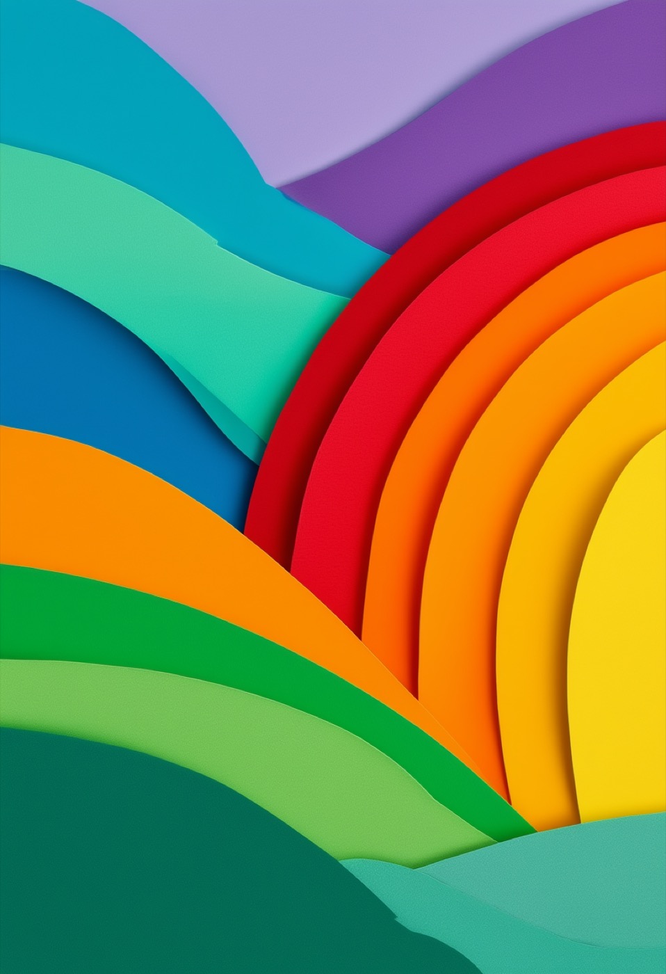 Rainbow Hills Paper Collage — Pride cut-paper-style greeting card