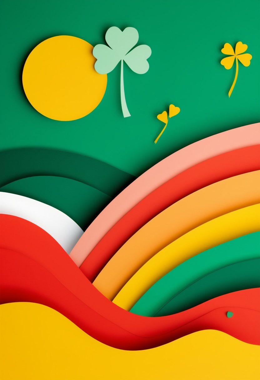 Rainbow's End Clover Dreams — St. Patrick's Day cut-paper-style greeting card
