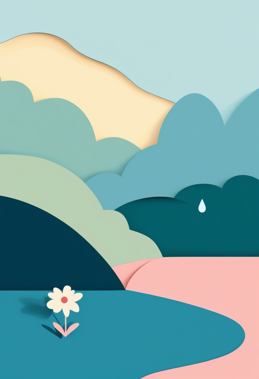Raindrop Reviving Meadow Bloom — Apology cut-paper-style greeting card