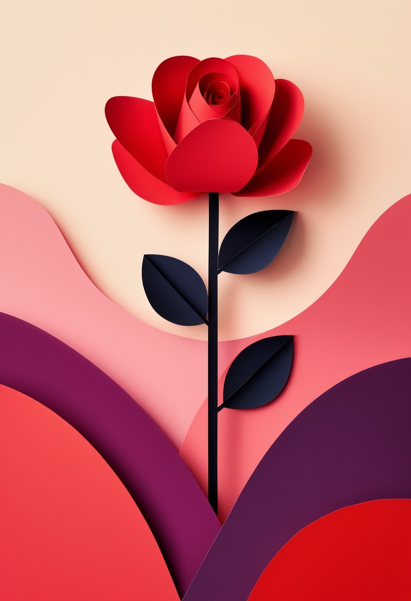 Rose rouge en papiers superposés — Valentine's Day