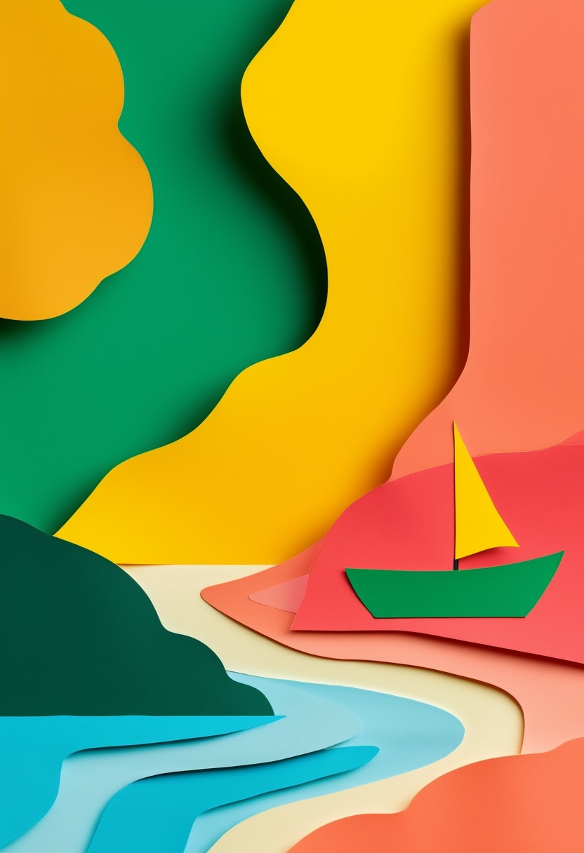 Velero en un vibrante paisaje marino de recortes de papel — Encouragement