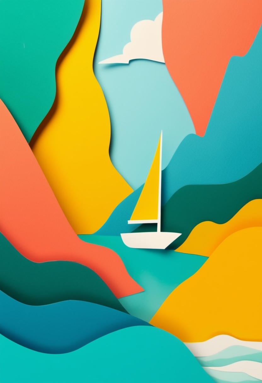Sailboat Voyage Through Paper Layers — Divorce cut-paper-style greeting card