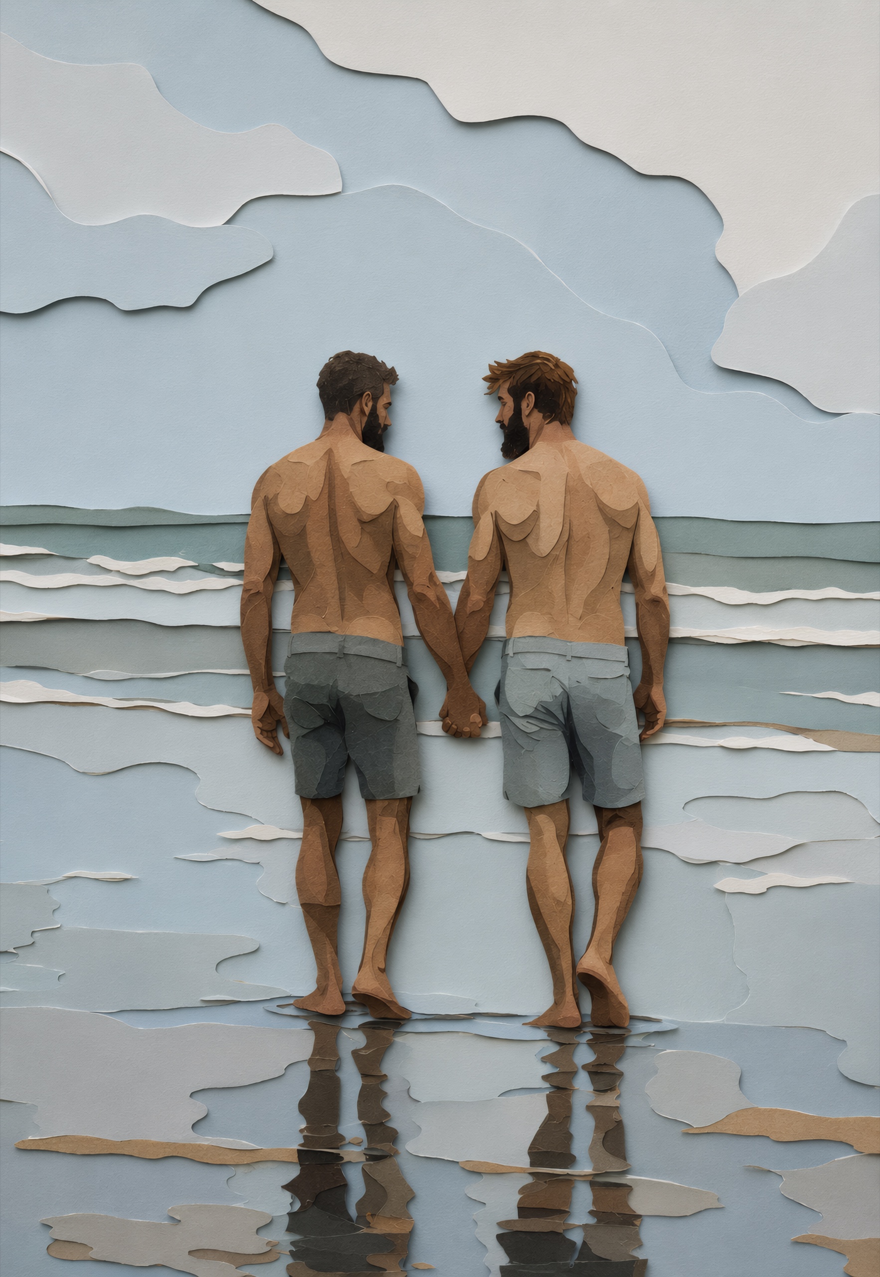 Seaside Hand in Hand — Pride cut-paper-style greeting card