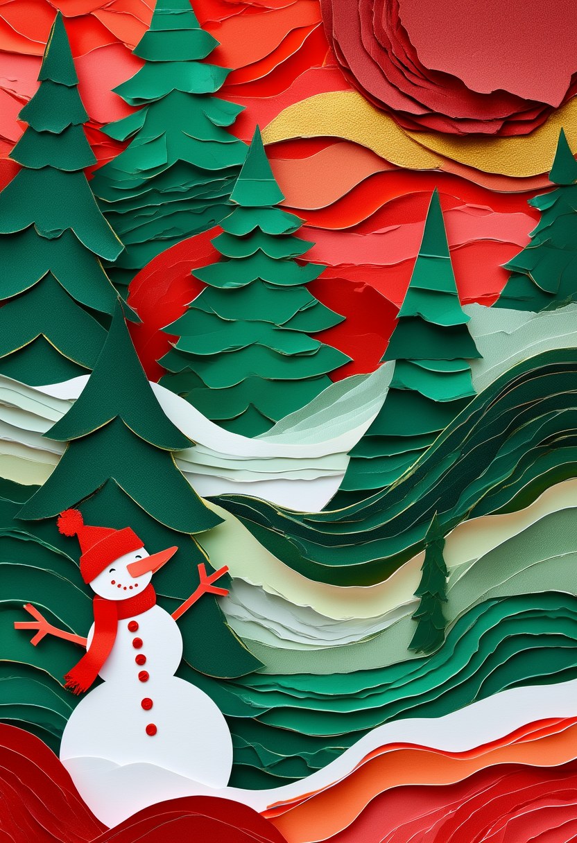 Snowman in Winter Forest — Christmas