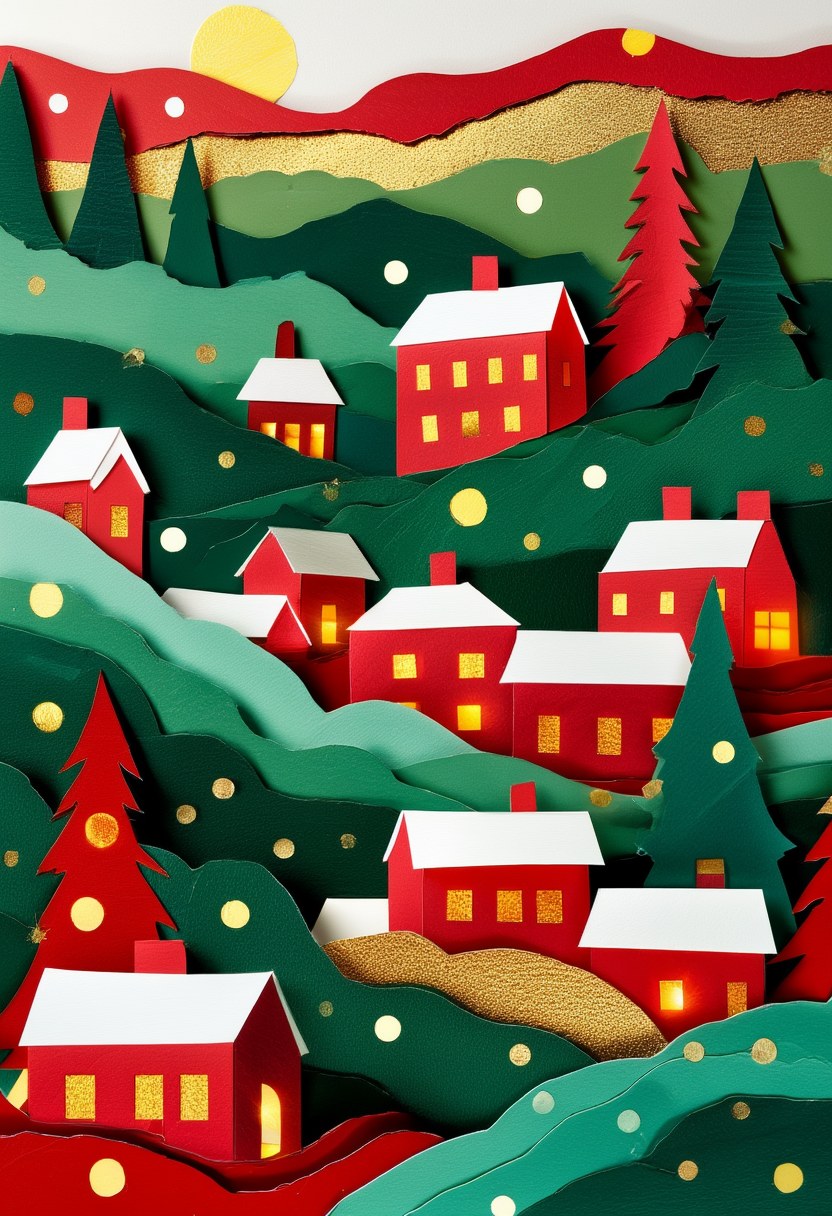 Snowy Village Silhouette — Christmas