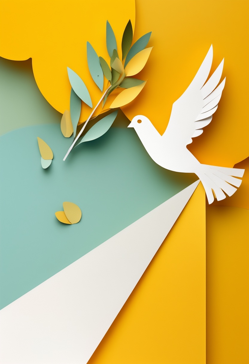 Soaring Dove Olive Branch — Blessings cut-paper-style greeting card