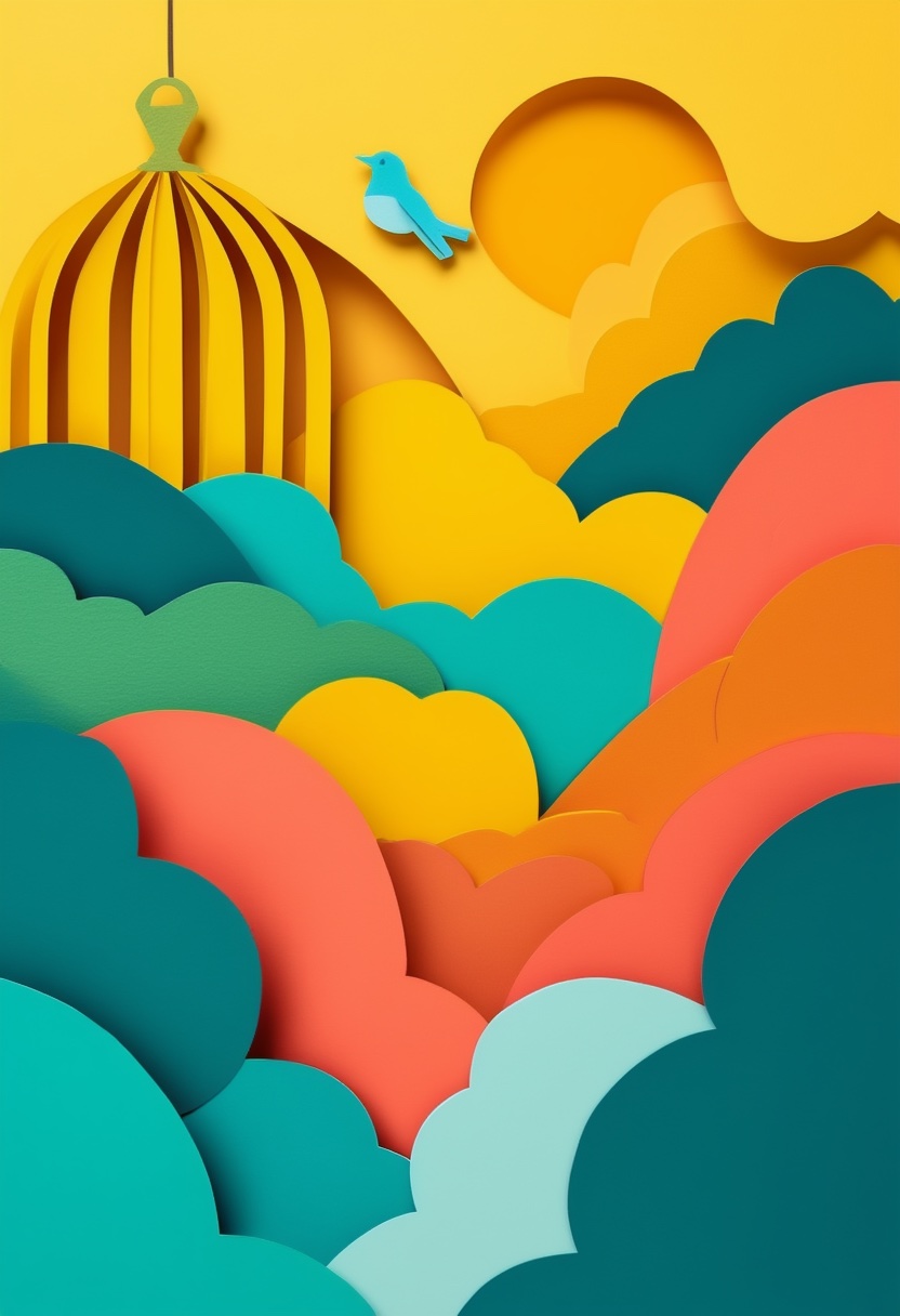 Soaring Freedom Paper Dreamscape — Divorce cut-paper-style greeting card