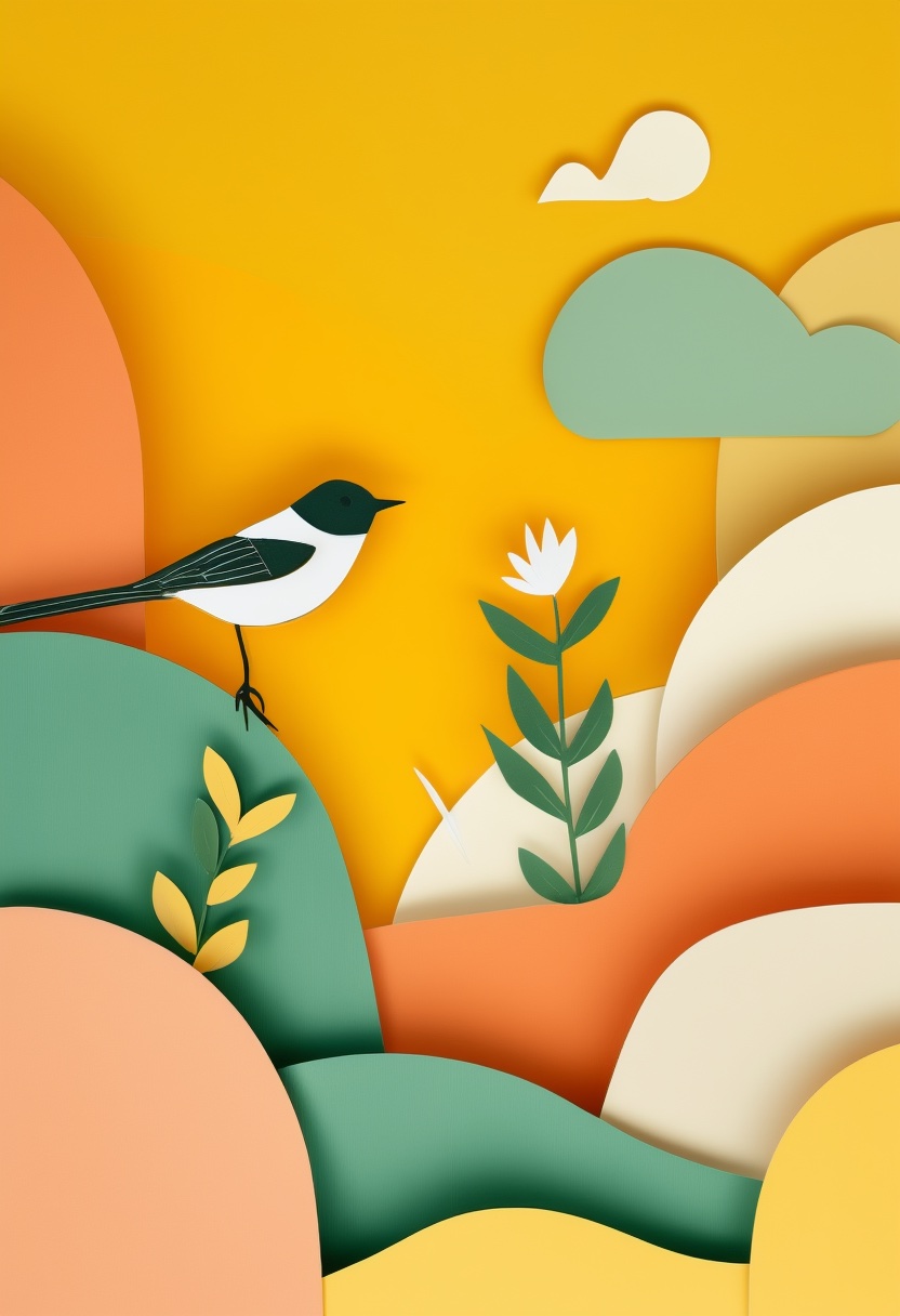 Songbird Offering Bloom — Care & Concern cut-paper-style greeting card
