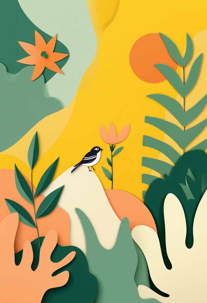 Songbird Offering Bloom — Get Well cut-paper-style greeting card