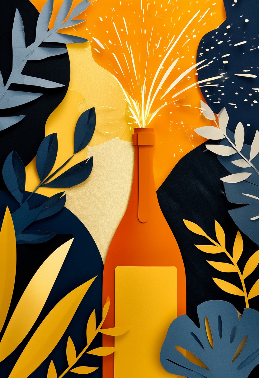 Sparkling Champagne Celebration — New Year's Day cut-paper-style greeting card