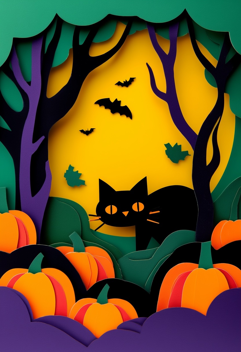 Spooky Forest Halloween — Halloween cut-paper-style greeting card