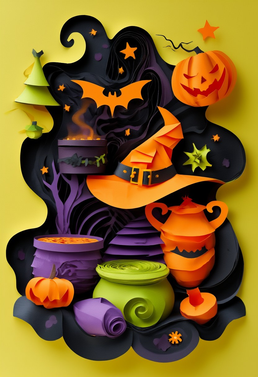 Spooky Halloween Brew — Halloween cut-paper-style greeting card