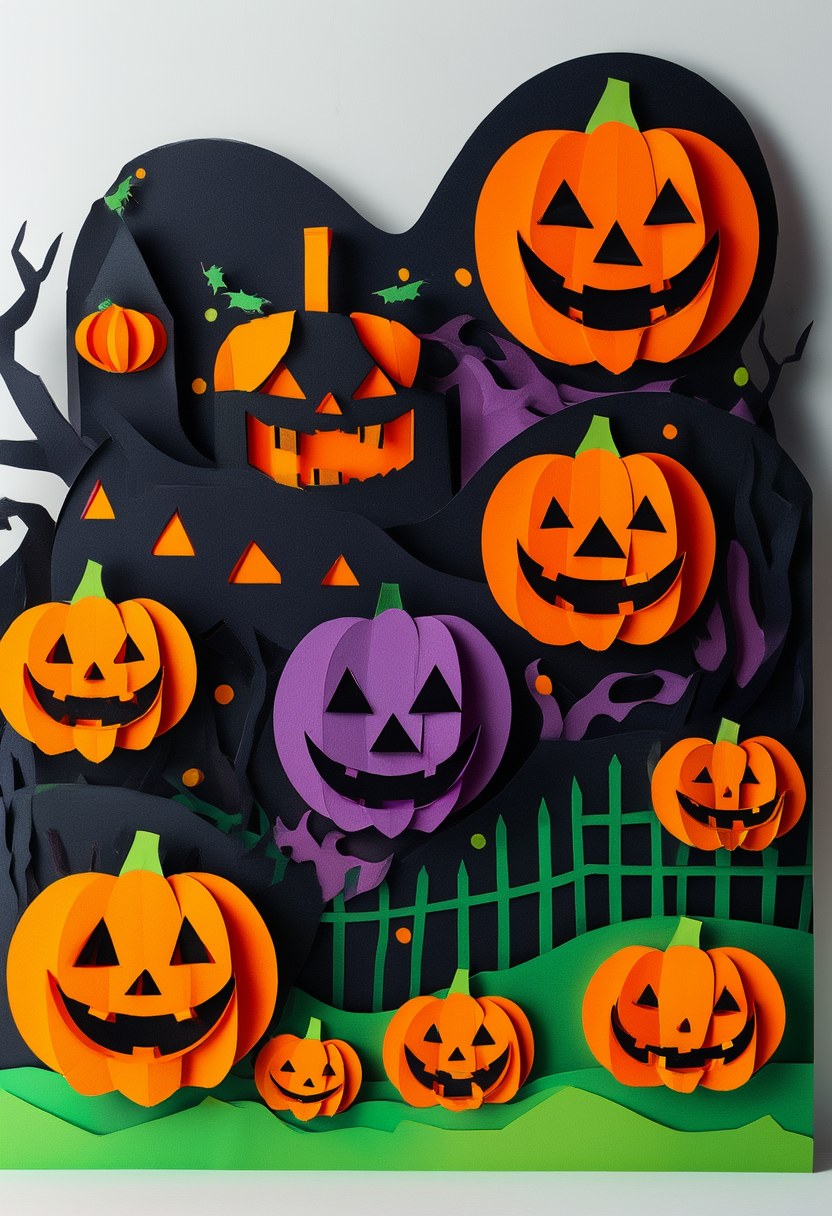 Spooky Halloween Pumpkin Patch — Halloween cut-paper-style greeting card