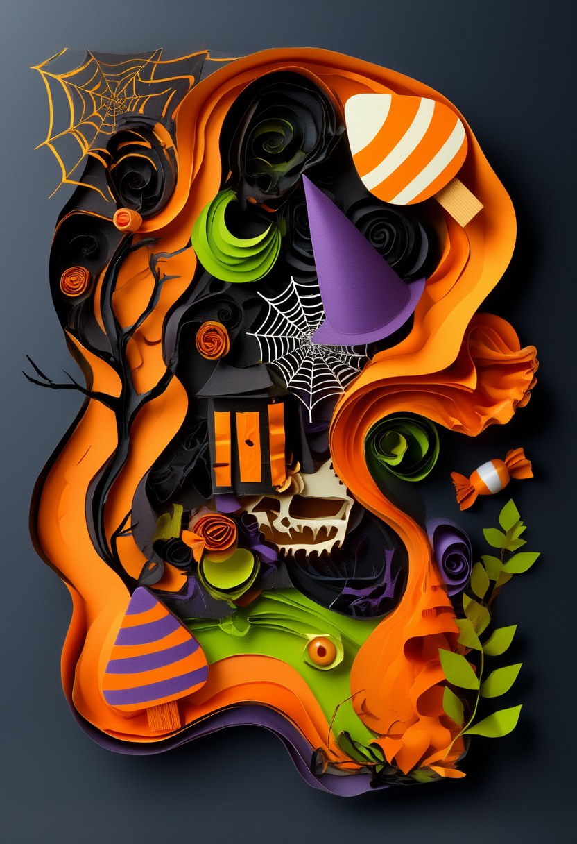 Spooky Sweet Halloween Scene — Halloween cut-paper-style greeting card
