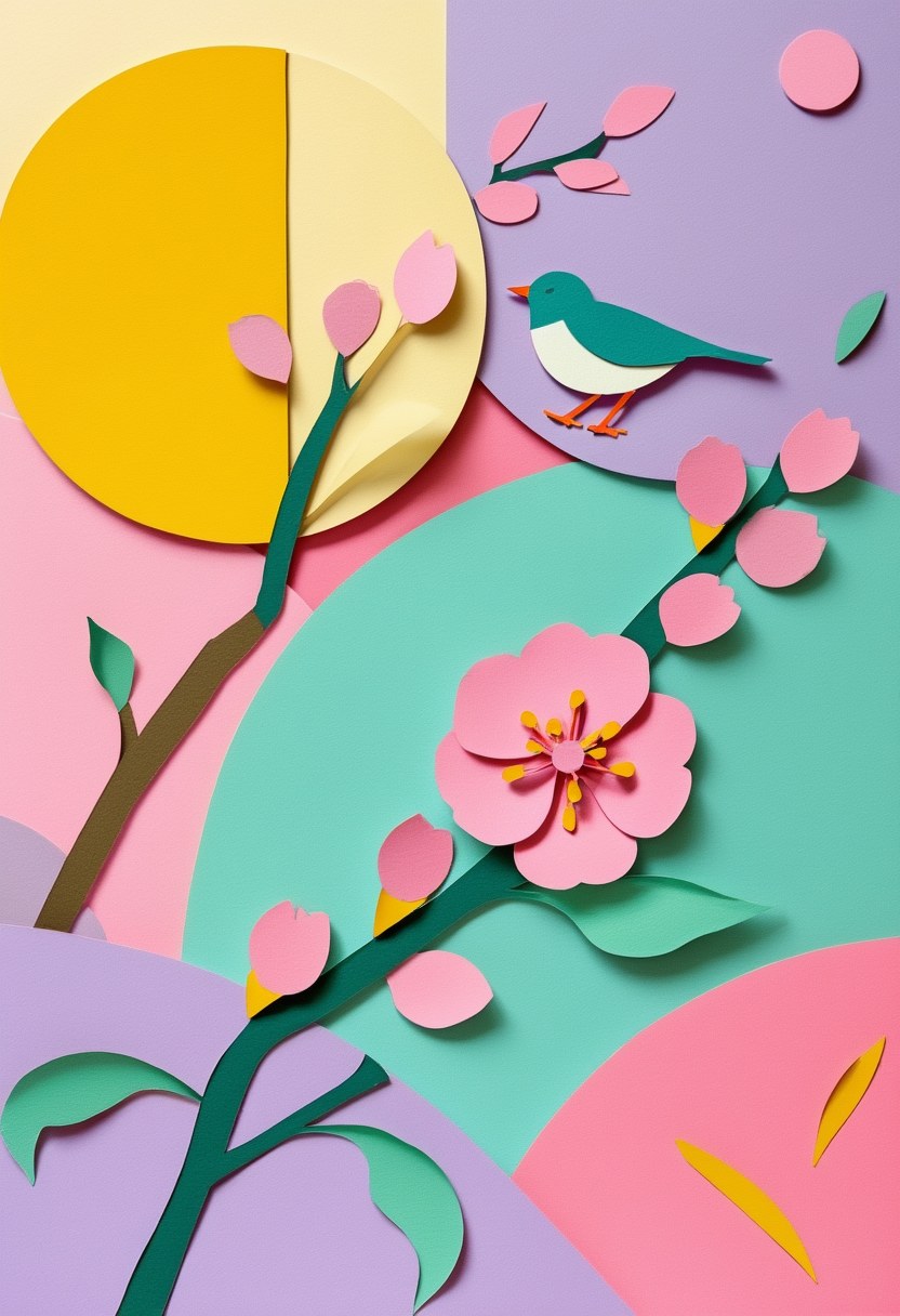 Spring Blossom Reverie — Easter cut-paper-style greeting card